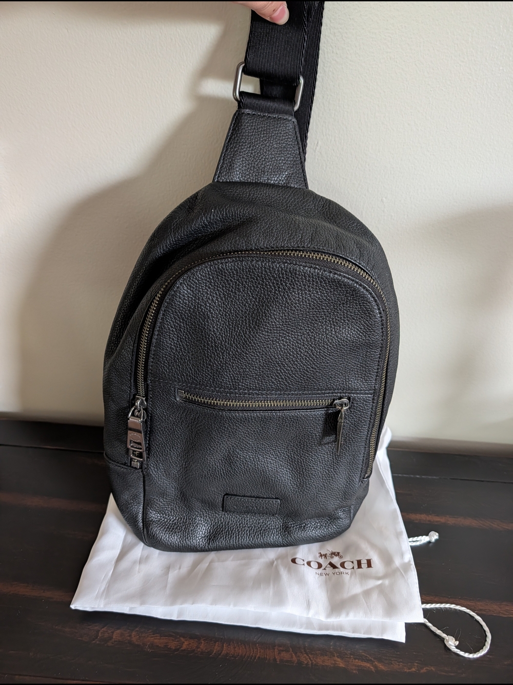COACH West Pack Sling Backpack in Black Pebble Leather